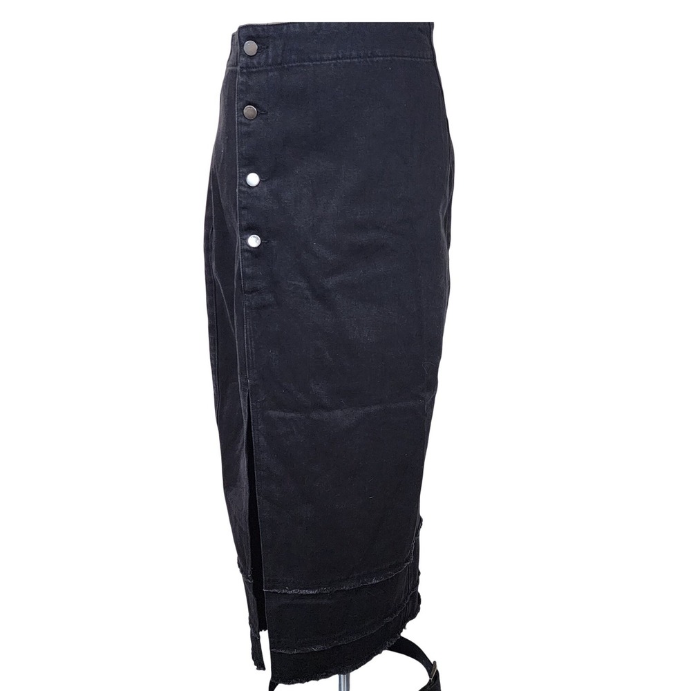 Black Denim‎ Skirt Twelve by On Twelth Frayed Hem Maxi Button Front Womens